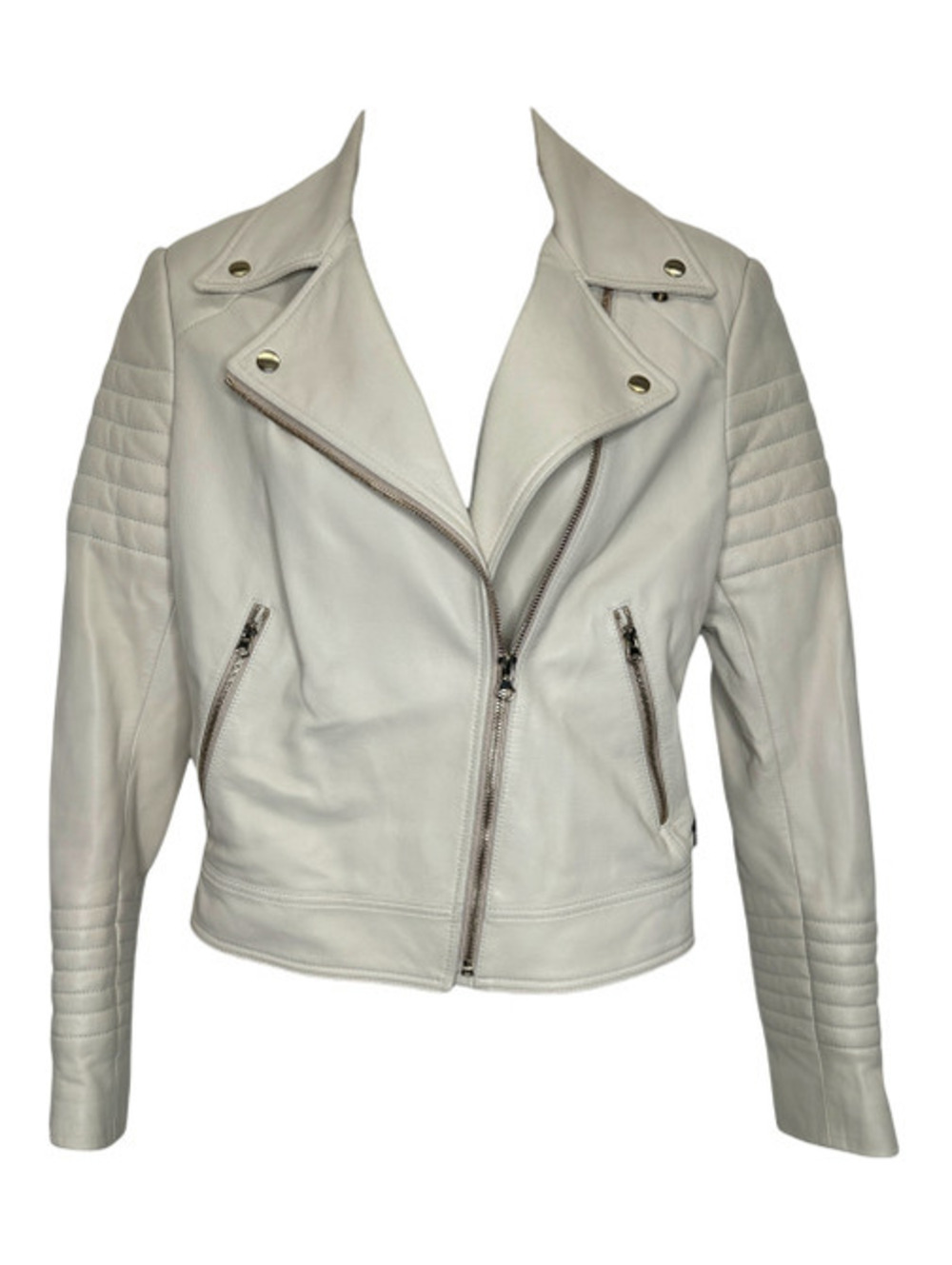 Yves Salomon Leather Moto Jacket in Cream